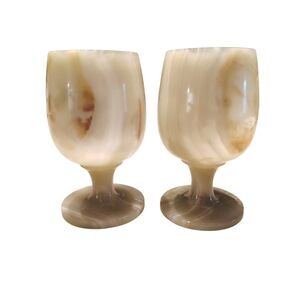 Vintage 1970s Onyx Marble Goblets Set Of 2